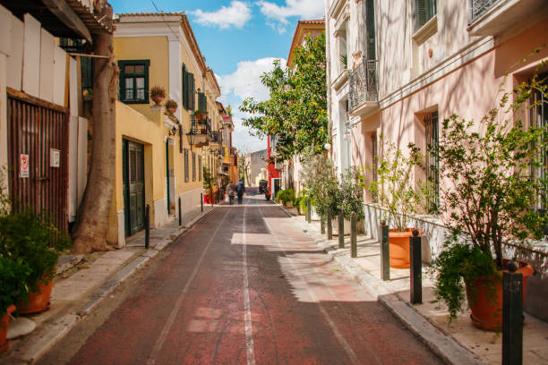 A street with typical architecture in Plaka, Athens, Greece